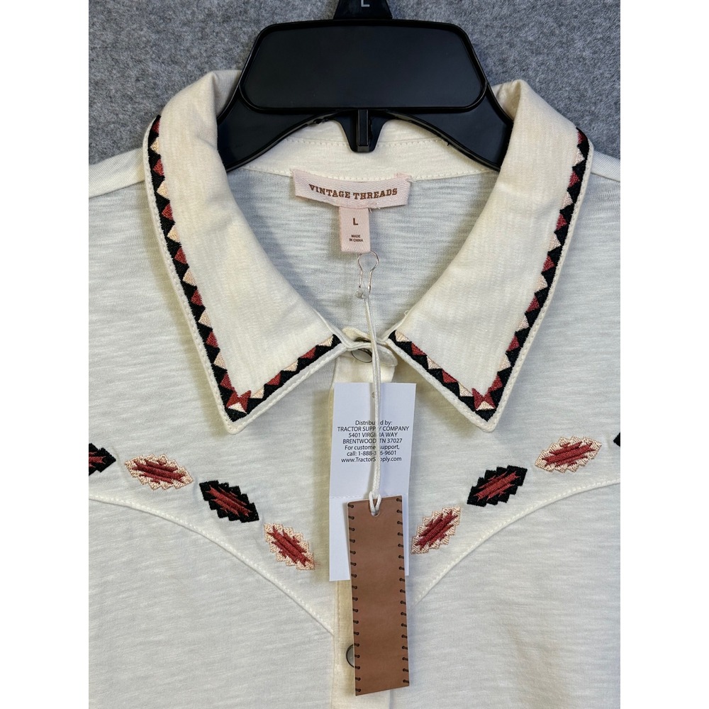 Vintage Threads Cream Embroidered Western Snap Button Top CS16260CTSC Womens L